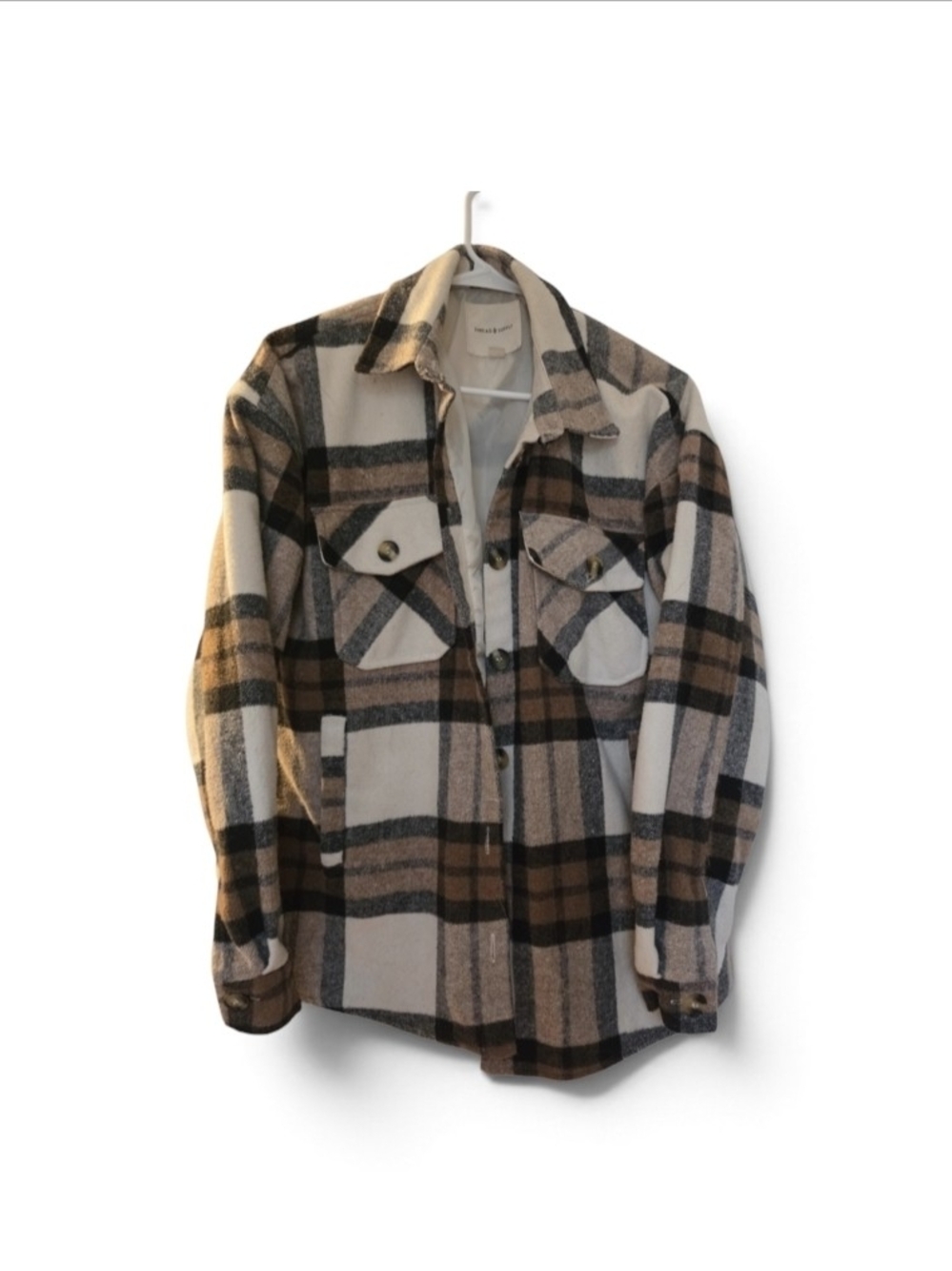 Thread & Supply Plaid Shirt Jacket in Beige, Brown & Black